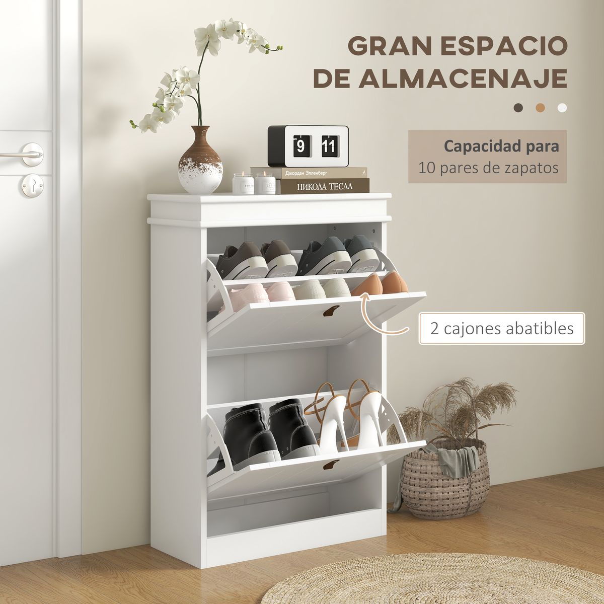 Zapatero Somer Homcom 2 puertas 10 pares blanco 82,5x54x24 cm