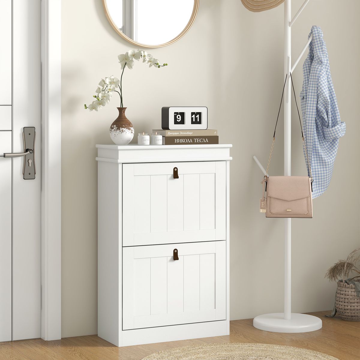 Zapatero Somer Homcom 2 puertas 10 pares blanco 82,5x54x24 cm