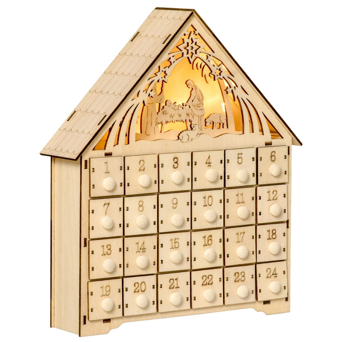 Calendario de Adviento Homcom 24 cajas madera natural 30x26,6x6 cm