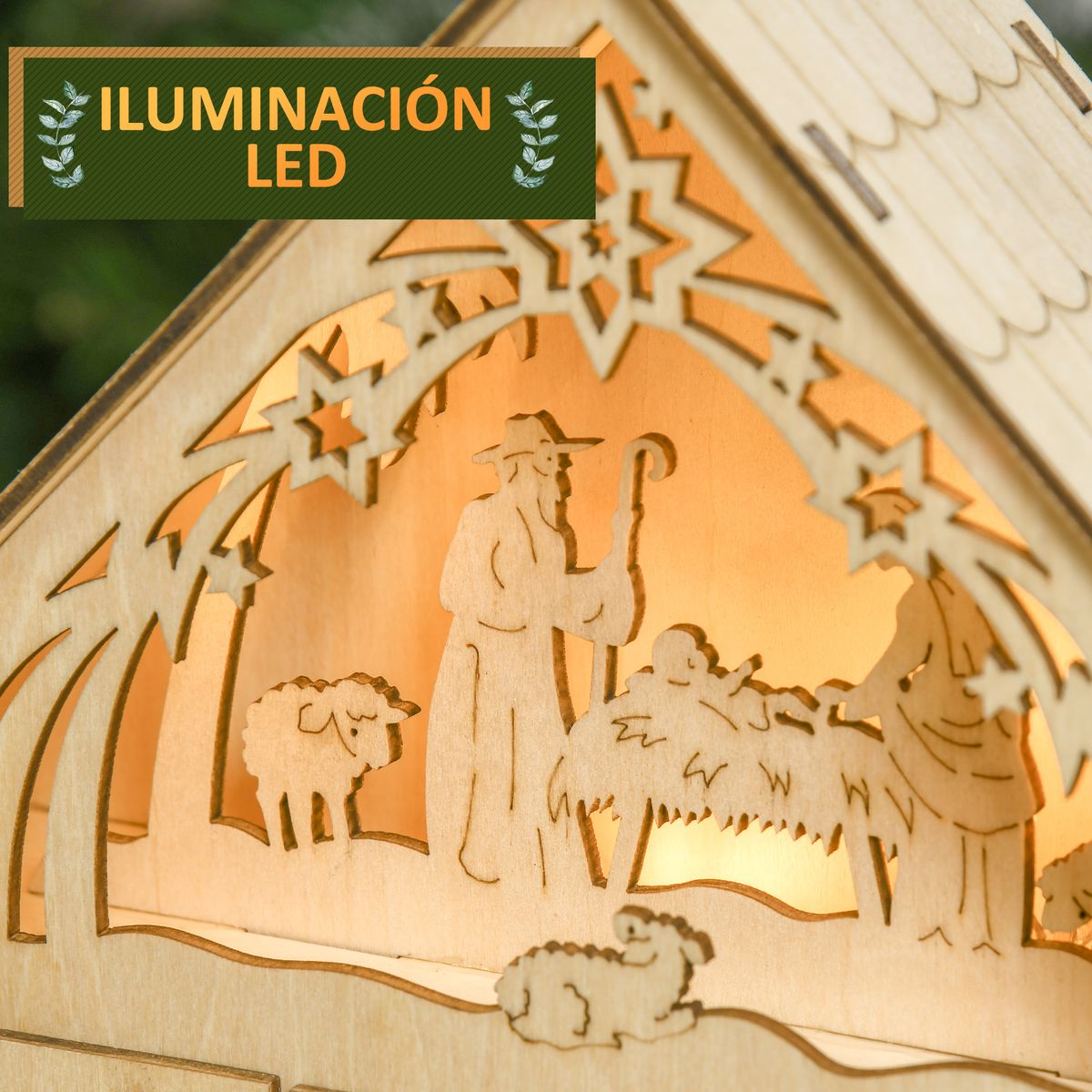 Calendario de Adviento Homcom 24 cajas madera natural 30x26,6x6 cm