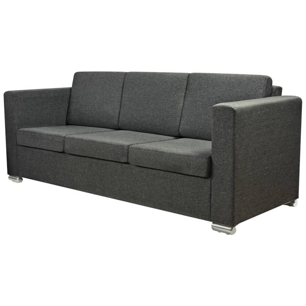 Sofá de 3 plazas Mina tapizado tela gris oscuro 78x191x73 cm