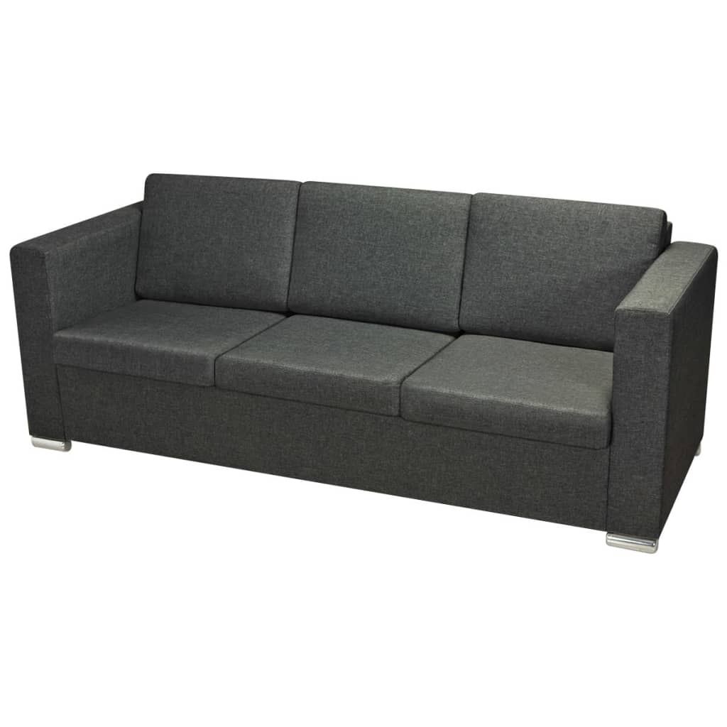 Sofá de 3 plazas Mina tapizado tela gris oscuro 78x191x73 cm