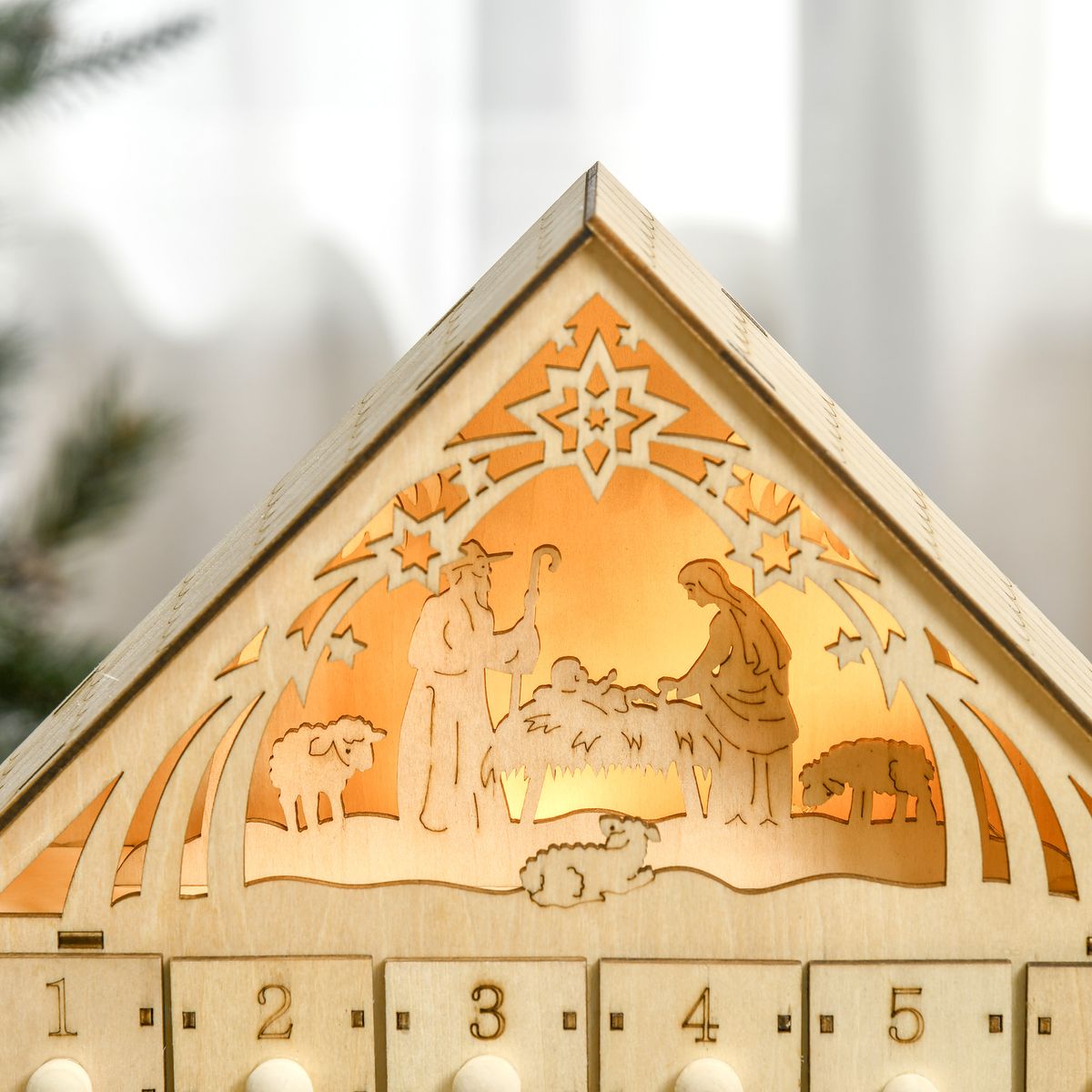 Calendario de Adviento Homcom 24 cajas madera natural 30x26,6x6 cm