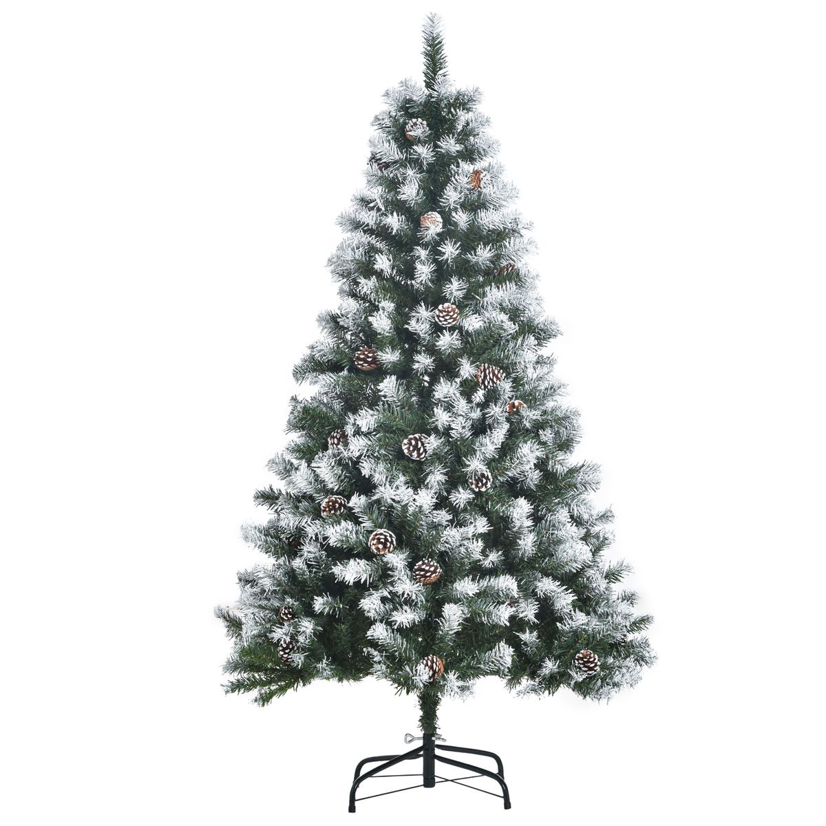 Árbol de Navidad Homcom 676 ramas con piñas efecto nevado verde Ø85x150 cm