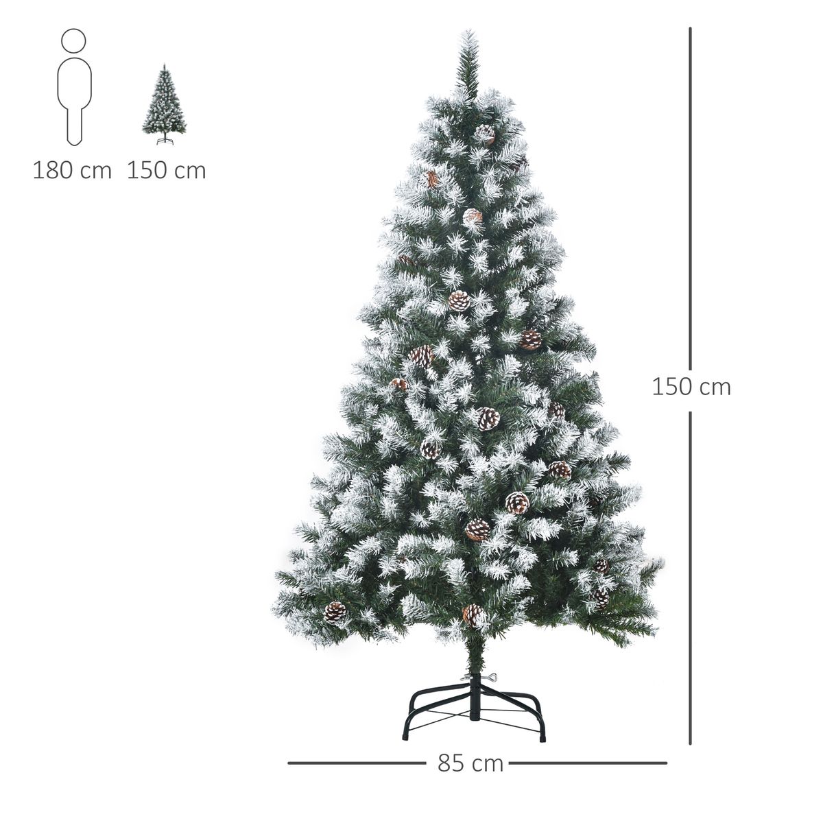 Árbol de Navidad Homcom 676 ramas con piñas efecto nevado verde Ø85x150 cm