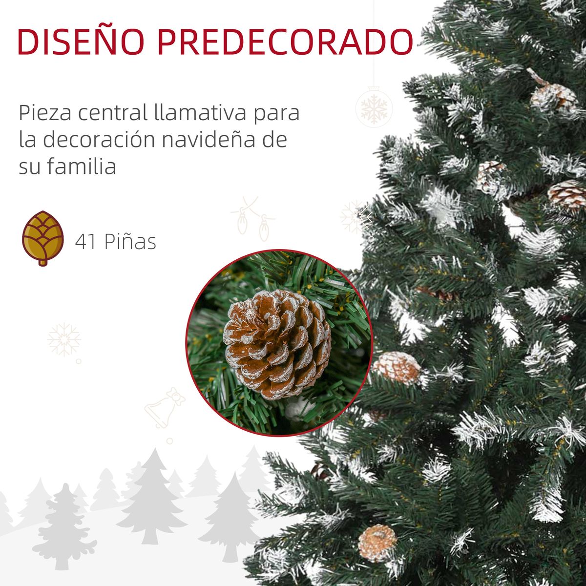 Árbol de Navidad Homcom 676 ramas con piñas efecto nevado verde Ø85x150 cm