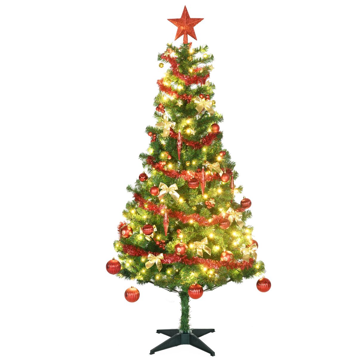 Árbol de Navidad Homcom 480 ramas 150 LEDs con decoraciones navideñas verde Ø86x180 cm