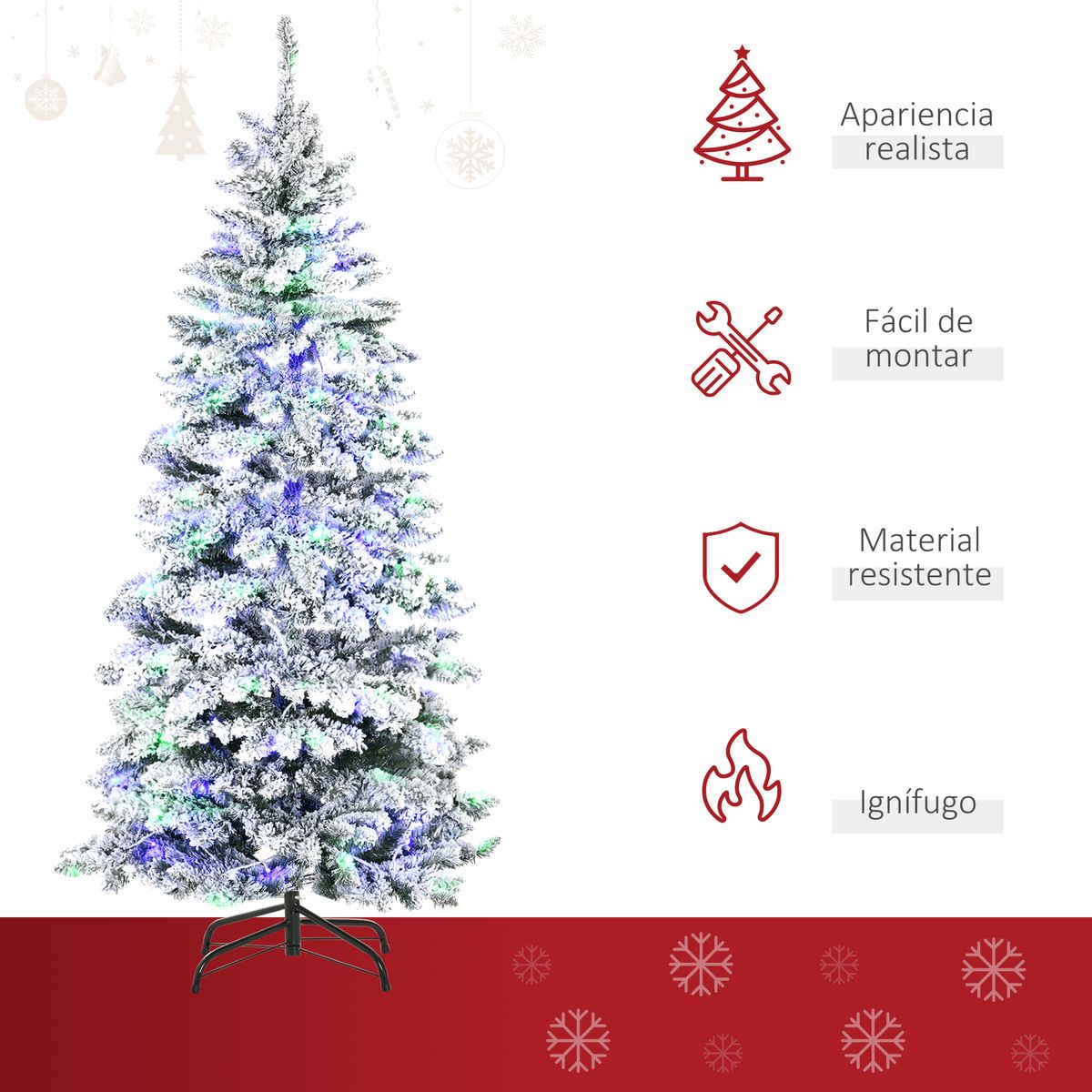 Árbol de Navidad Homcom 829 ramas 250 LEDs blanco Ø112x210 cm