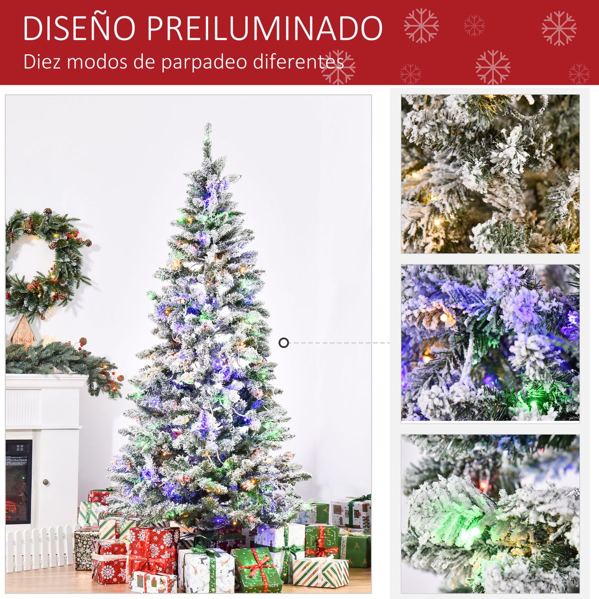 Árbol de Navidad Homcom 829 ramas 250 LEDs blanco Ø112x210 cm
