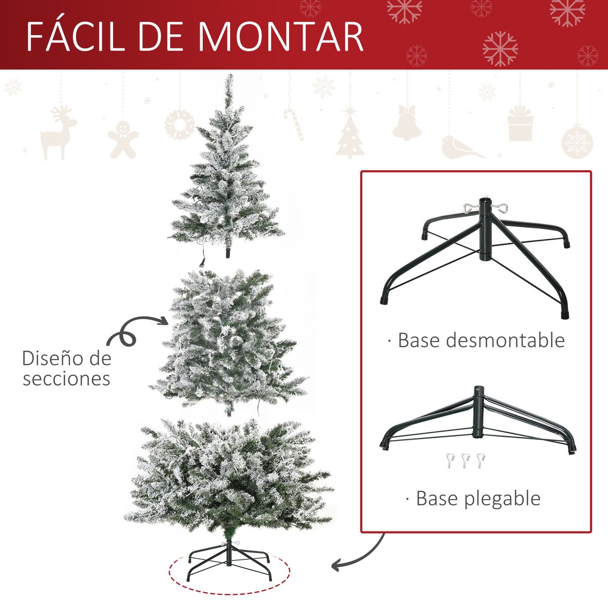 Árbol de Navidad Homcom 829 ramas 250 LEDs blanco Ø112x210 cm