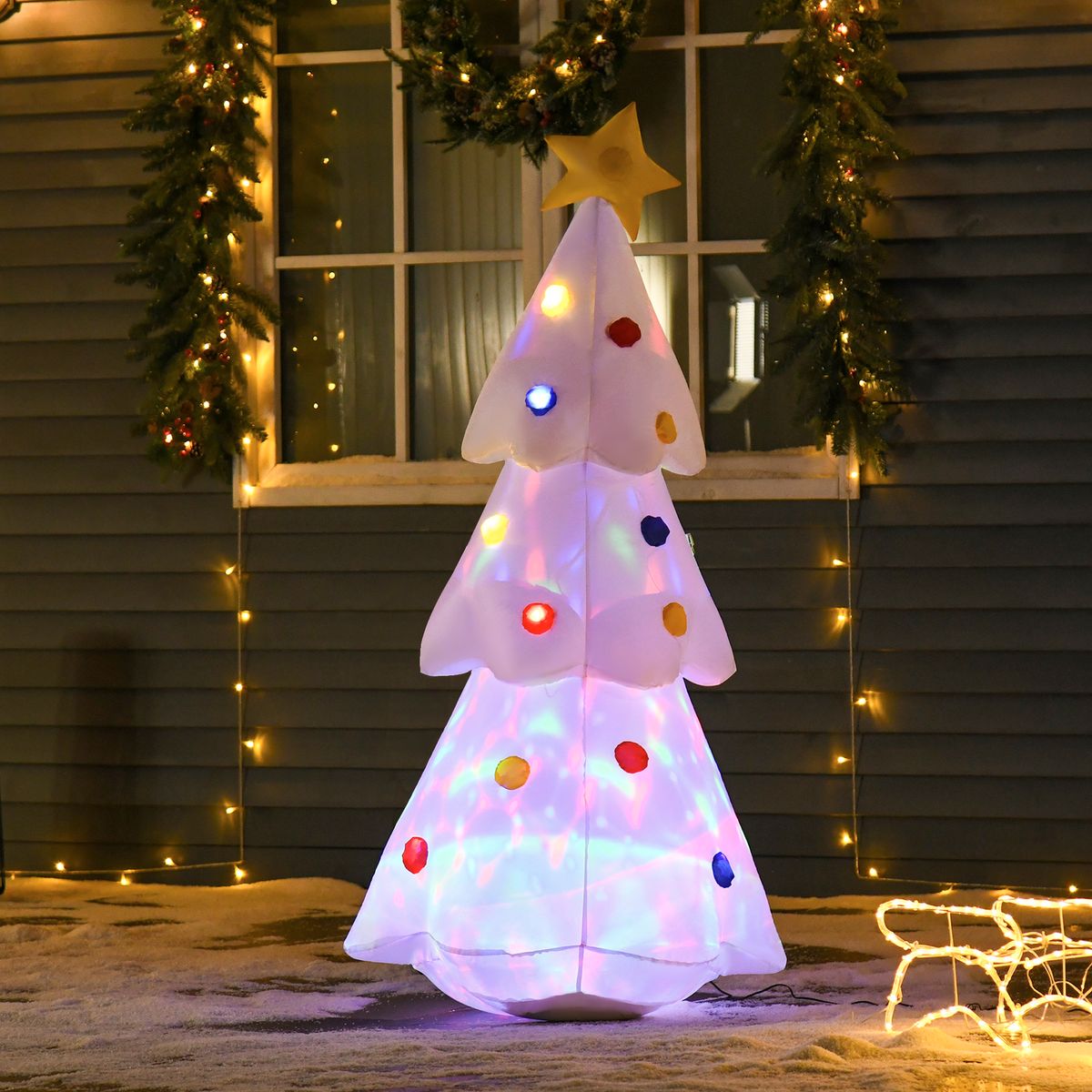 Árbol de Navidad inflable Homcom 9 LEDs 3 colores blanco 158x67x61 cm