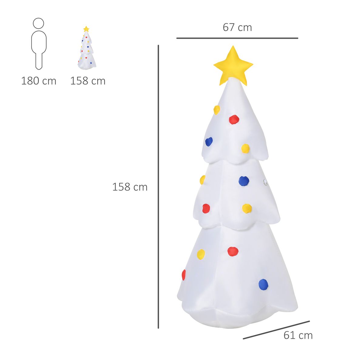 Árbol de Navidad inflable Homcom 9 LEDs 3 colores blanco 158x67x61 cm