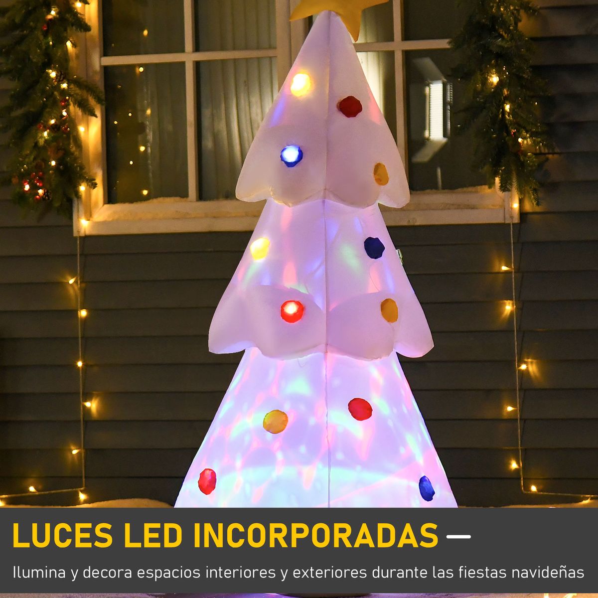 Árbol de Navidad inflable Homcom 9 LEDs 3 colores blanco 158x67x61 cm