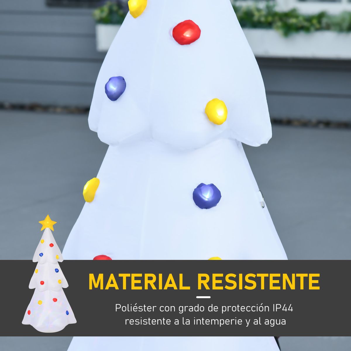 Árbol de Navidad inflable Homcom 9 LEDs 3 colores blanco 158x67x61 cm