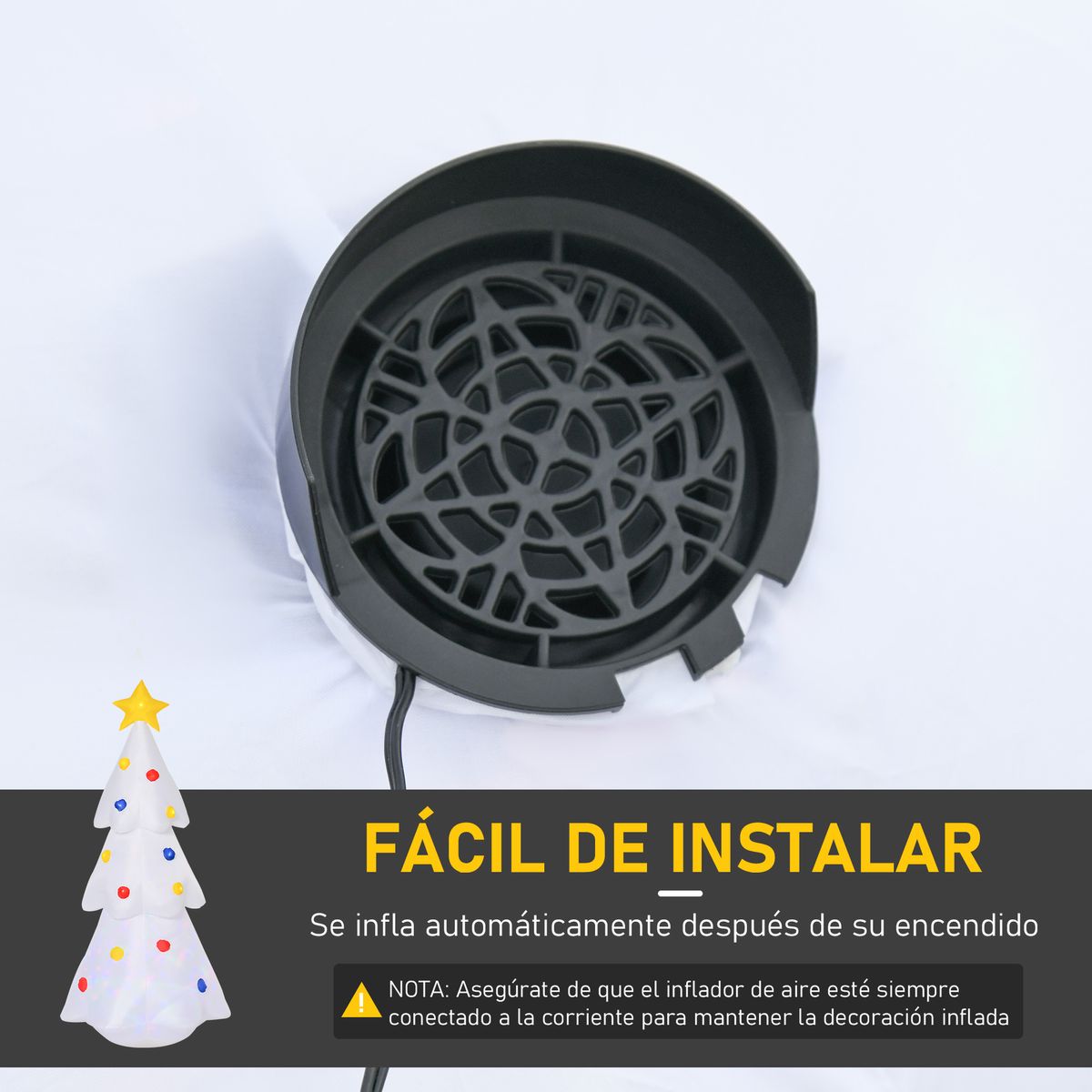 Árbol de Navidad inflable Homcom 9 LEDs 3 colores blanco 158x67x61 cm
