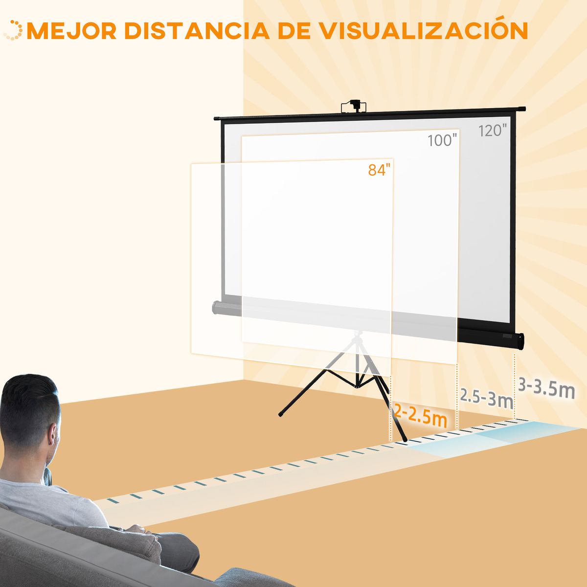 Proyector portátil 100 Homcom altura ajustable negro 136x135,8x8 cm
