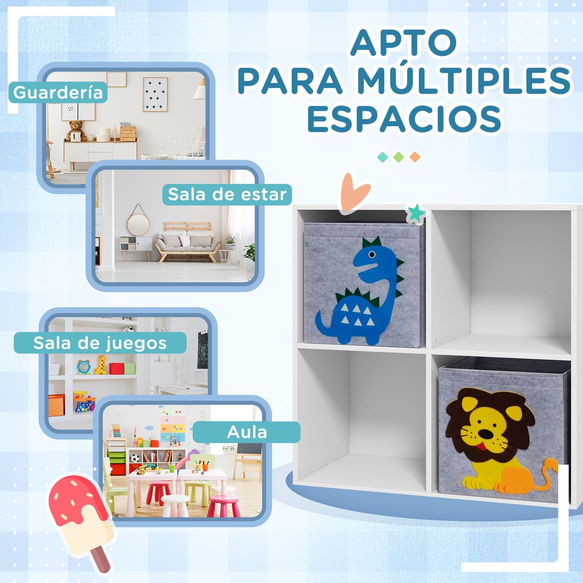 Estantería Napuka Homcom 4 módulos blanco 61,8x61,8x29,9 cm