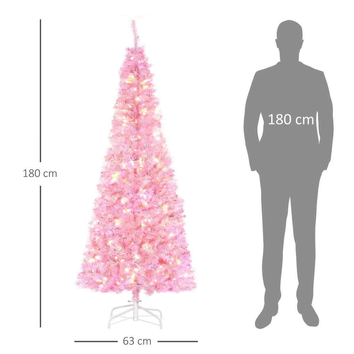 Árbol de Navidad Homcom 618 ramas 300 luces LEDs rosa Ø63x180 cm
