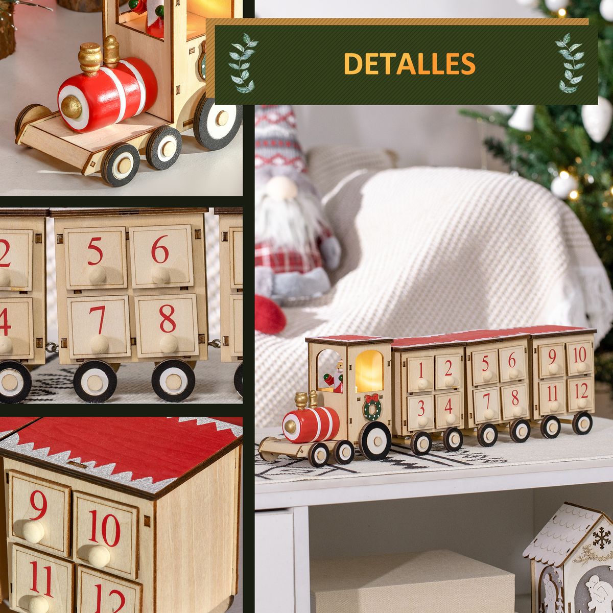Calendario de adviento Homcom con luz LED natural 11x40x8 cm