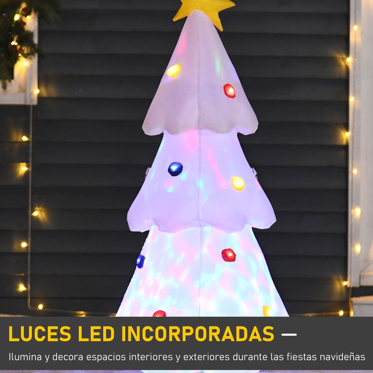 Árbol de Navidad inflable Homcom 9 LEDs 3 colores blanco 122x60x51 cm