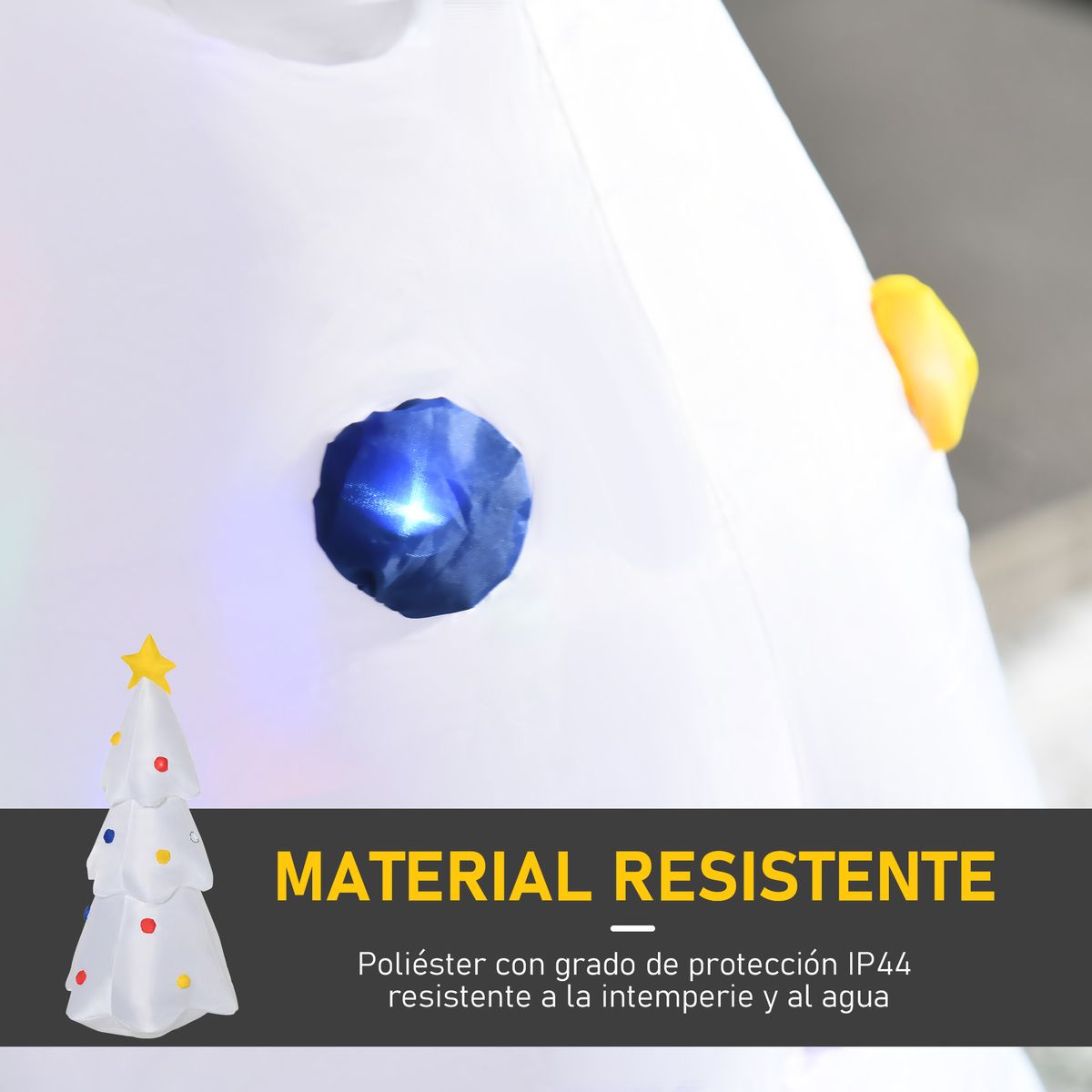 Árbol de Navidad inflable Homcom 9 LEDs 3 colores blanco 122x60x51 cm