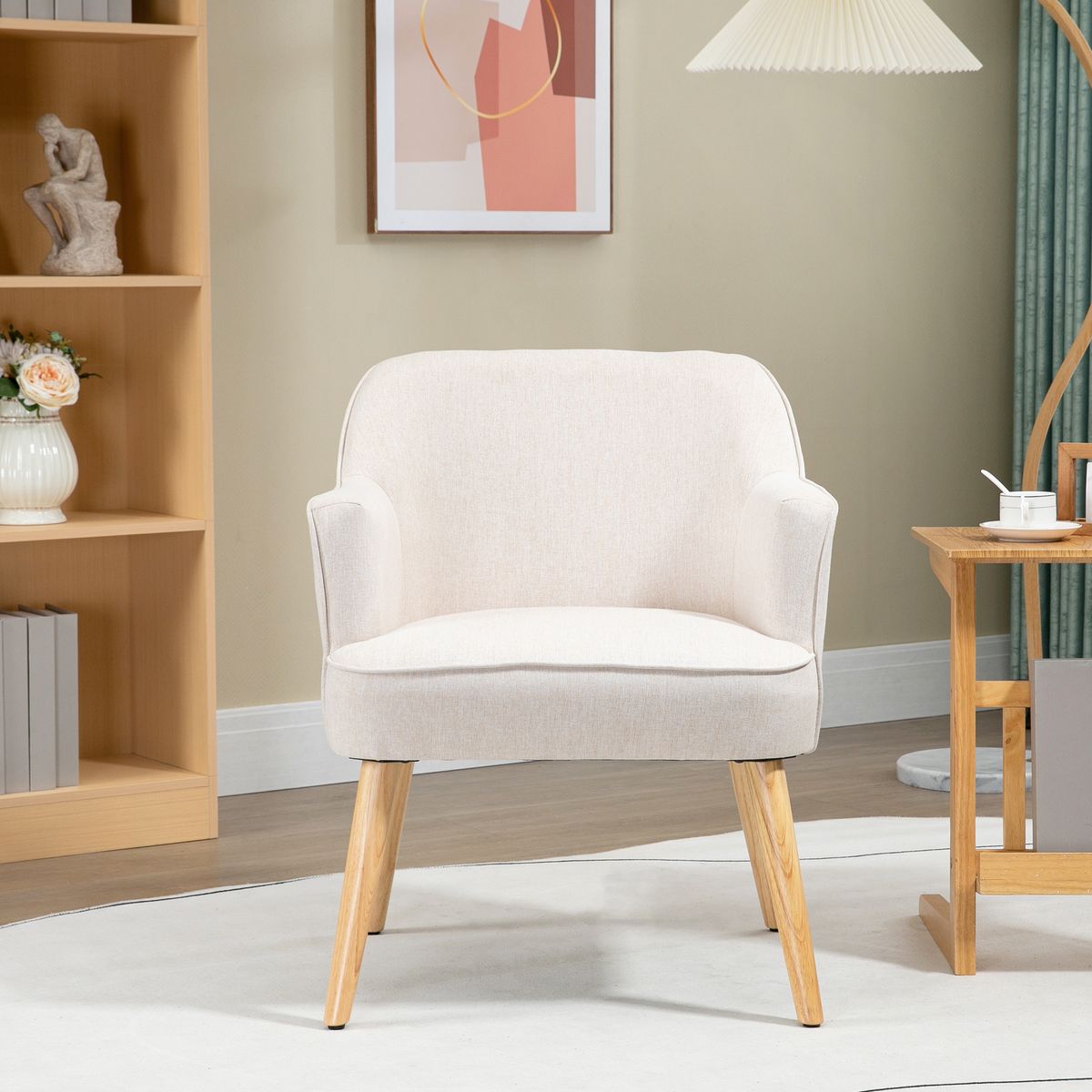 Sillón Varela tapizado lino patas madera crema 79,5x64,5x65 cm