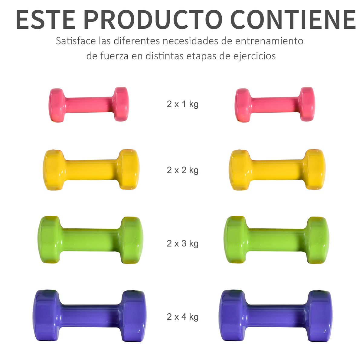 Set de 8 mancuernas PowerFit Homcom 1-4kg multicolor