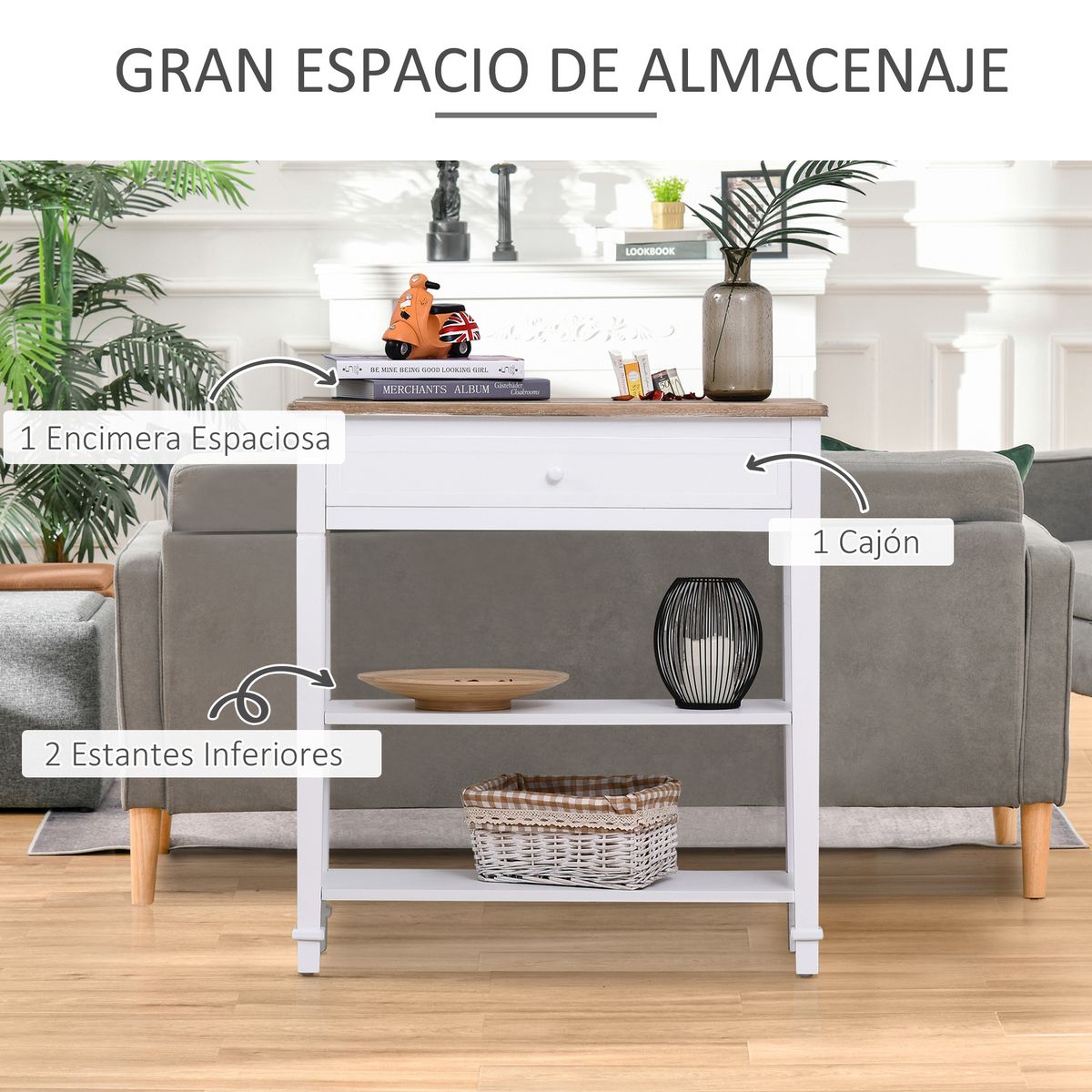 Recibidor Smile Homcom con cajón + 2 estantes blanco 80,5x75,6x27,5 cm