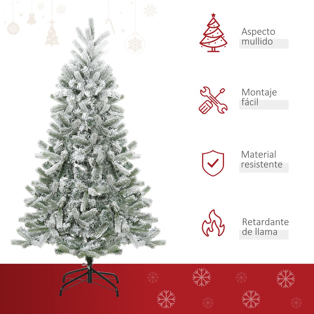 Árbol de Navidad nevado Homcom 521 ramas base plegable verde/blanco Ø90x150 cm