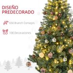 Árbol de Navidad Homcom 650 ramas 150 LEDs con 100 decoraciones verde Ø106x180 cm luces