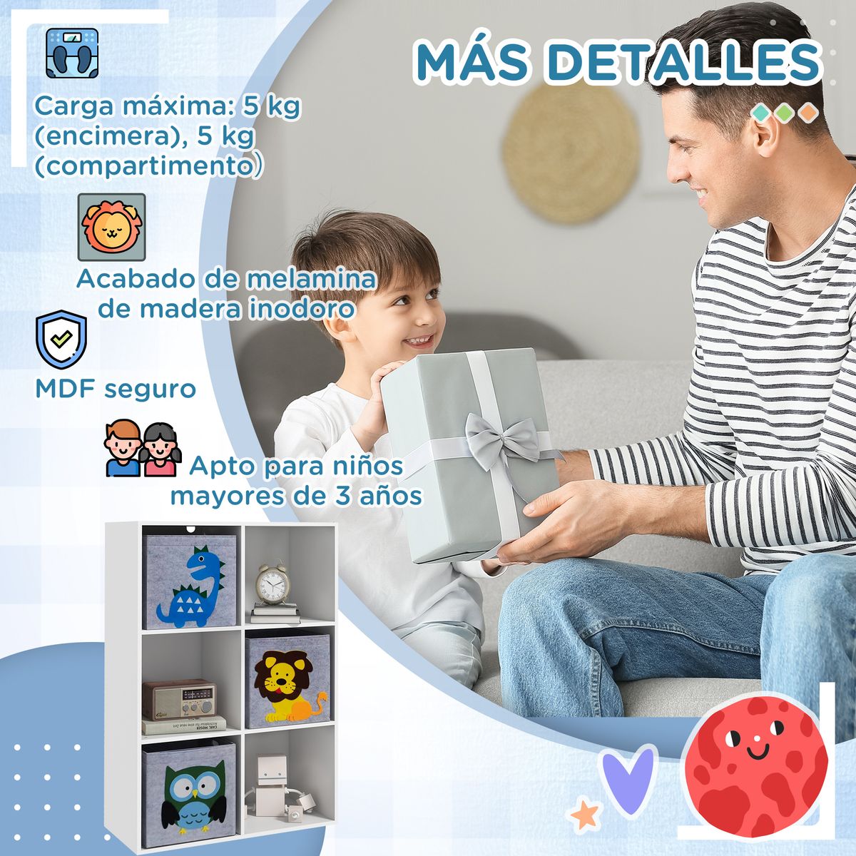 Estantería Papara Homcom 6 módulos blanco 91,5x61,8x29,9 cm