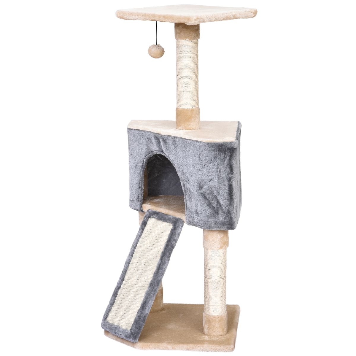 Árbol rascador de gatos con cueva PawHut gris/beige 98x40x40 cm