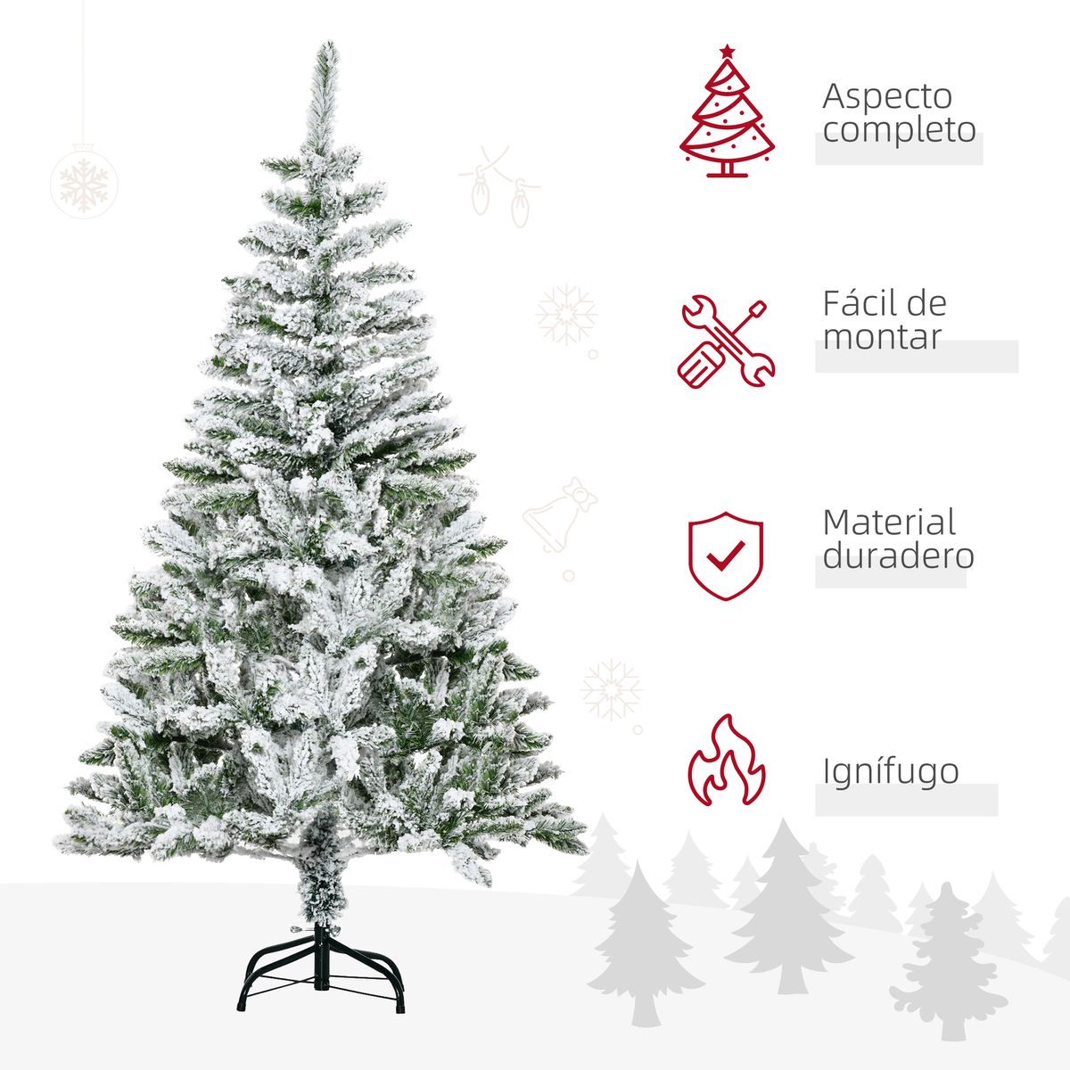 Árbol de Navidad Homcom 358 ramas efecto nieve verde/blanco Ø85x150 cm