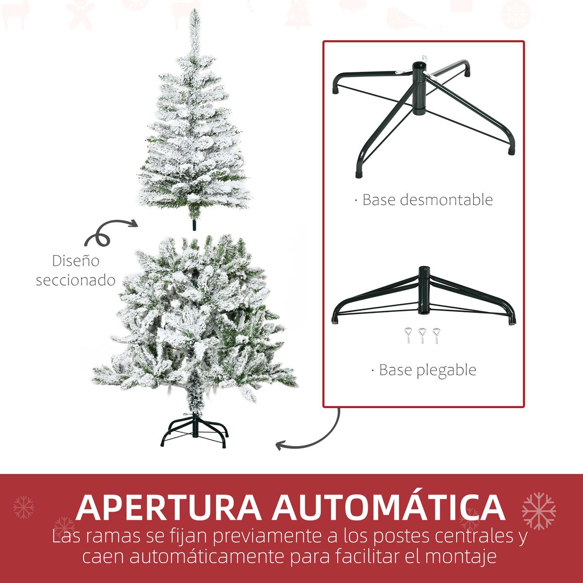 Árbol de Navidad Homcom 358 ramas efecto nieve verde/blanco Ø85x150 cm