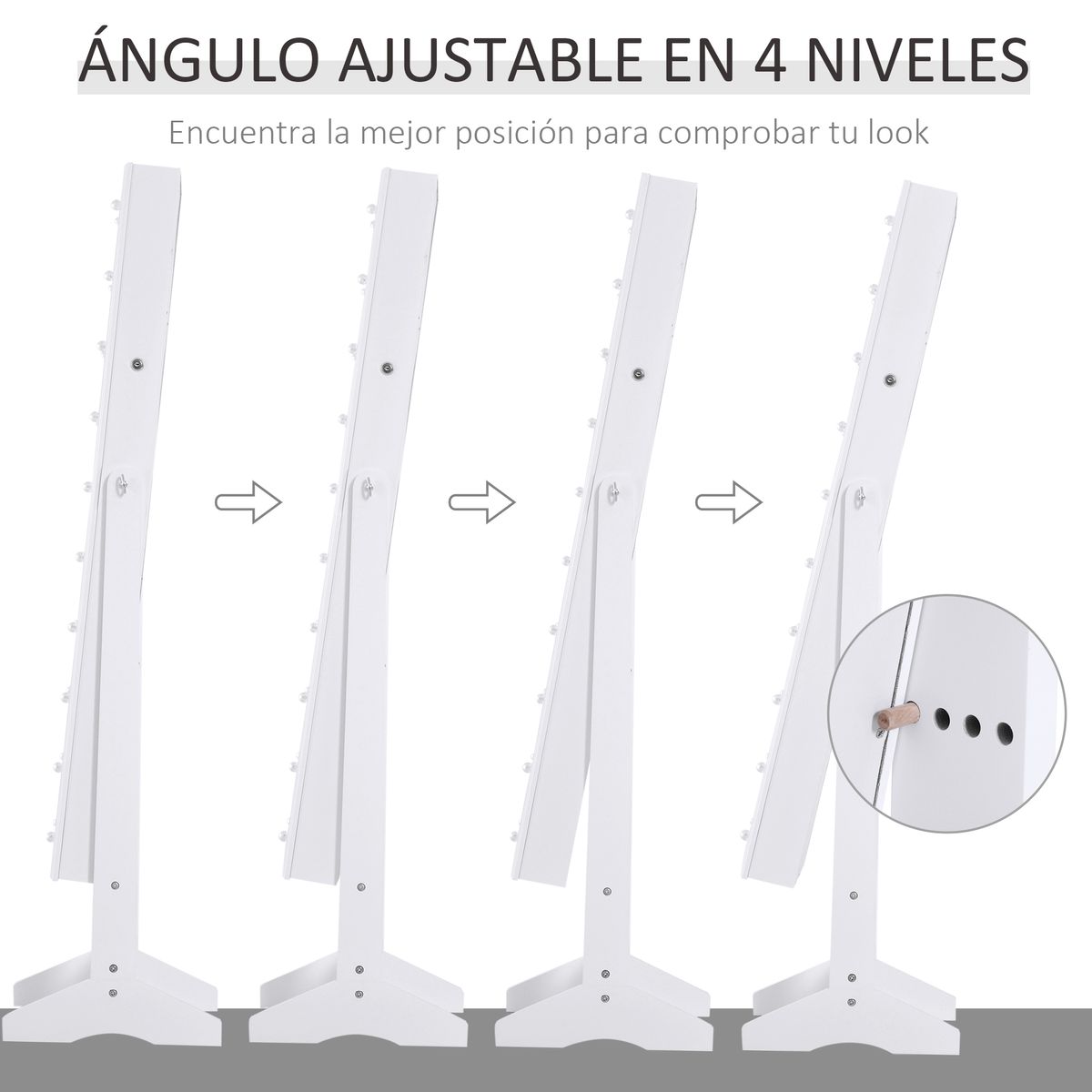 Espejo joyero Wendy Homcom 20 luces LEDs reclinable blanco 146x40x37 cm