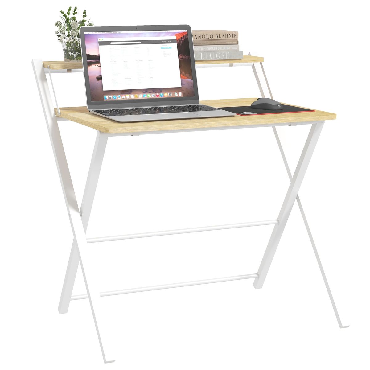 Escritorio Botel Homcom pregable con estante blanco/natural 84x81,5x70 cm