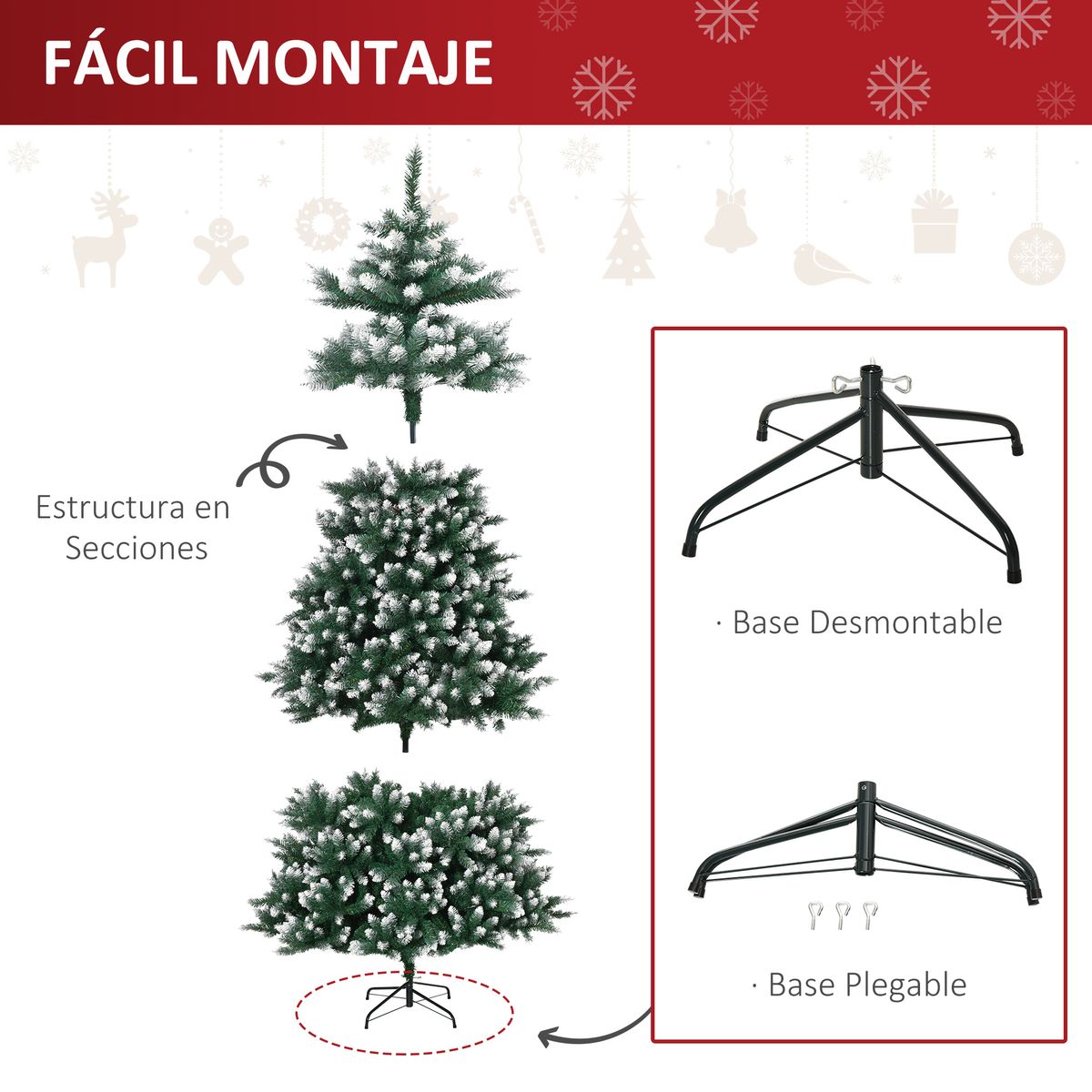 Árbol de navidad nevado Homcom 2012 ramas verde Ø130x210 cm