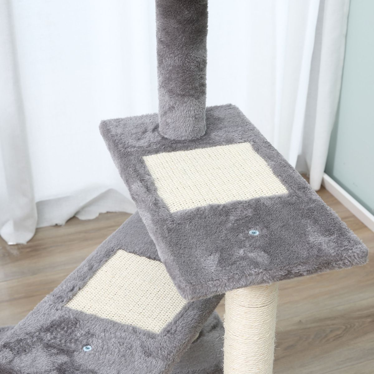 Árbol rascador de gatos PawHut 3 plataformas gris/beige 100x48,5x48,5 cm
