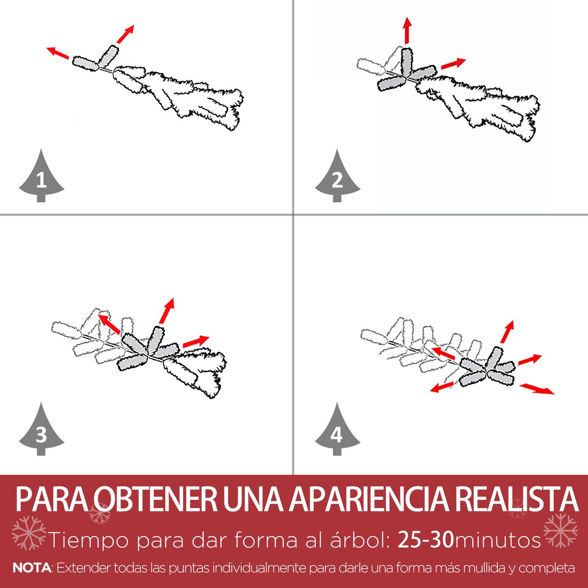 Árbol de Navidad Homcom 750 ramas efecto nieve blanco/verde Ø105x180 cm