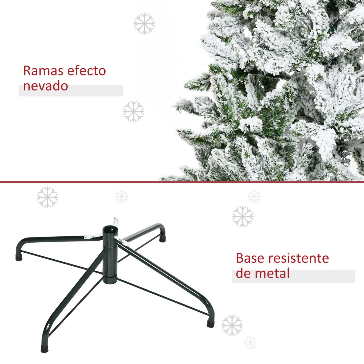 Árbol de Navidad Homcom 750 ramas efecto nieve blanco/verde Ø105x180 cm