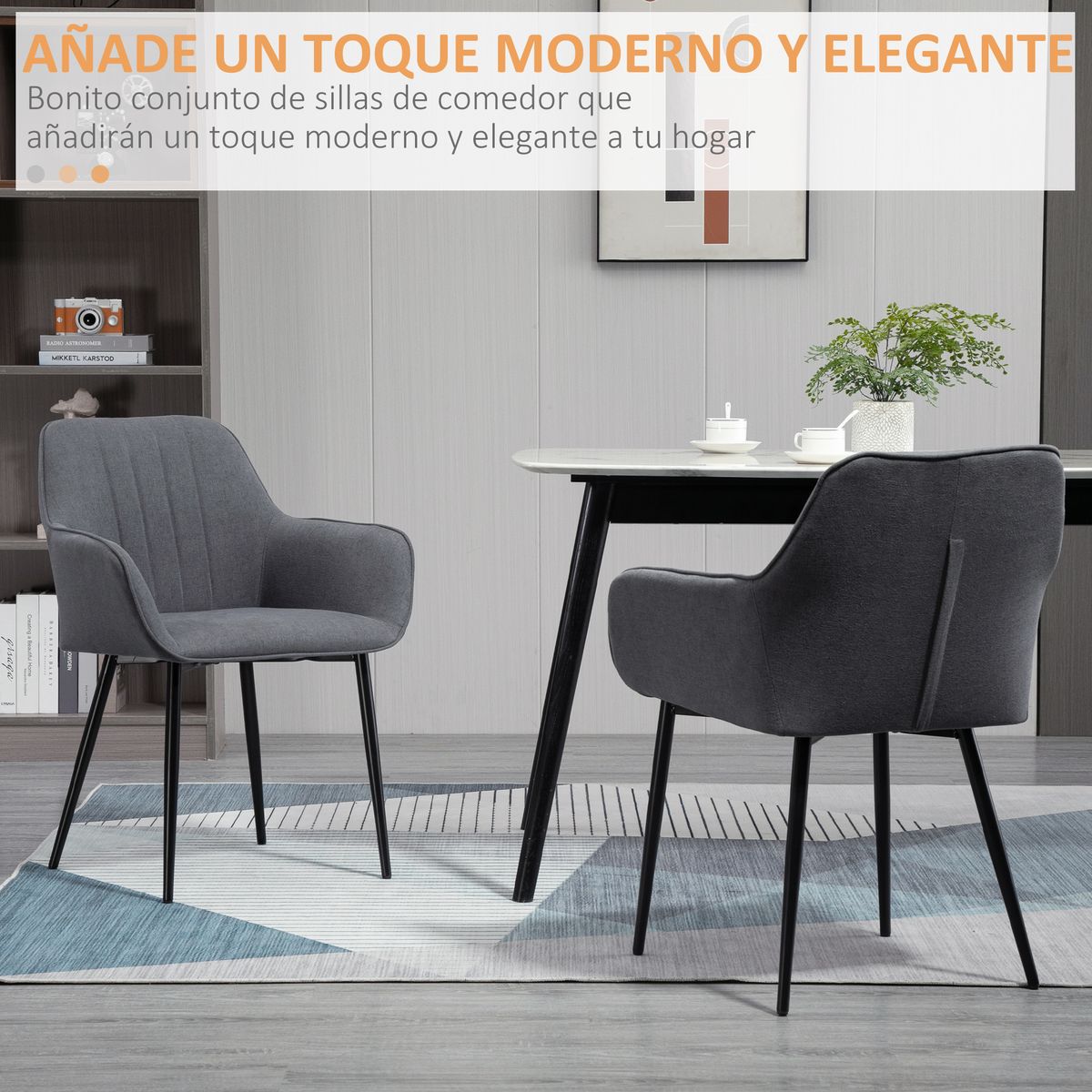 Pack de 2 sillas de comedor Uchiko tapizado lino gris 81x59,5x56,5 cm