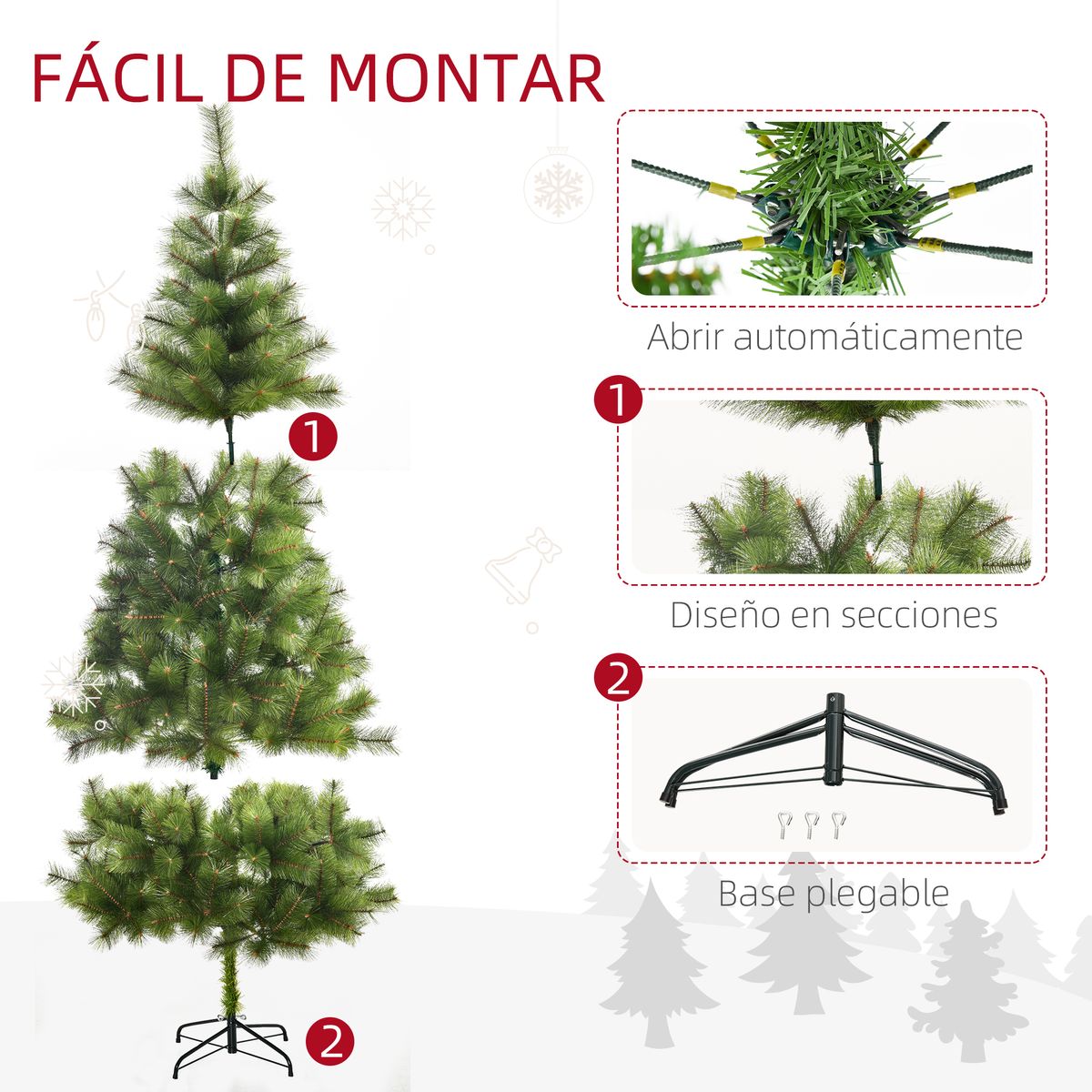 Árbol de Navidad Homcom tipo pino 505 ramas verde 210 cm