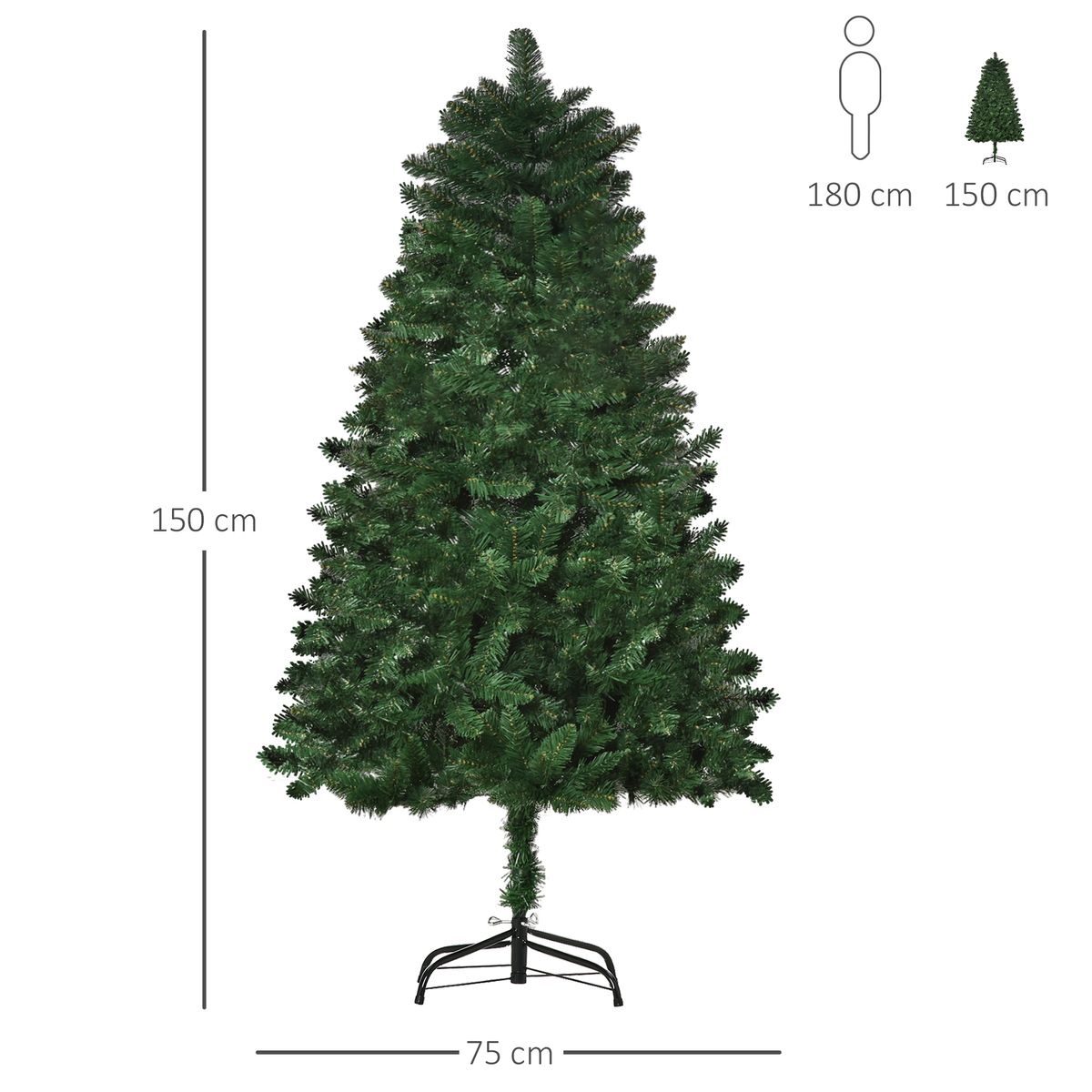 Árbol de Navidad Homcom 454 ramas con soporte plegable verde Ø75x150 cm