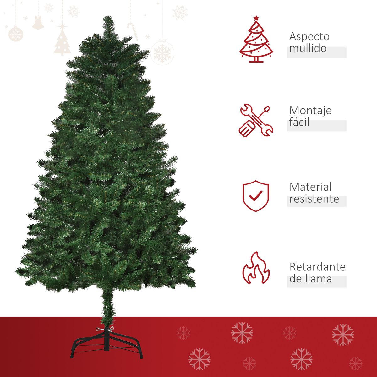 Árbol de Navidad Homcom 454 ramas con soporte plegable verde Ø75x150 cm