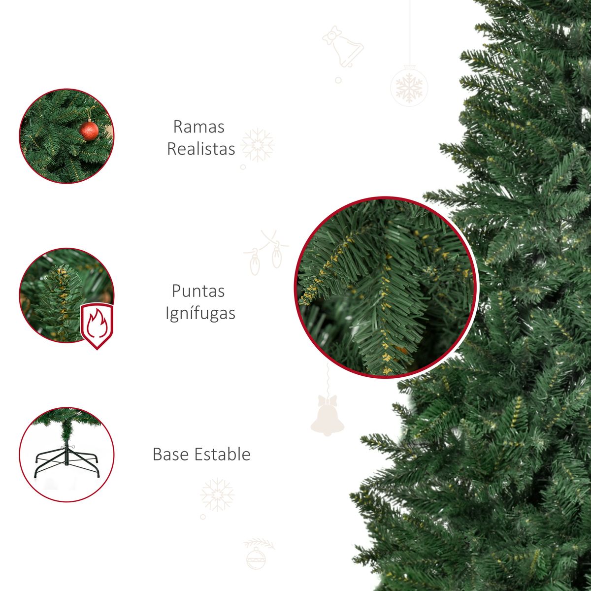 Árbol de Navidad Homcom 724 ramas soporte plegable verde Ø90x180 cm