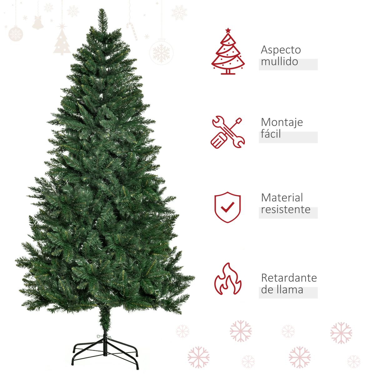 Árbol de Navidad Homcom 724 ramas soporte plegable verde Ø90x180 cm