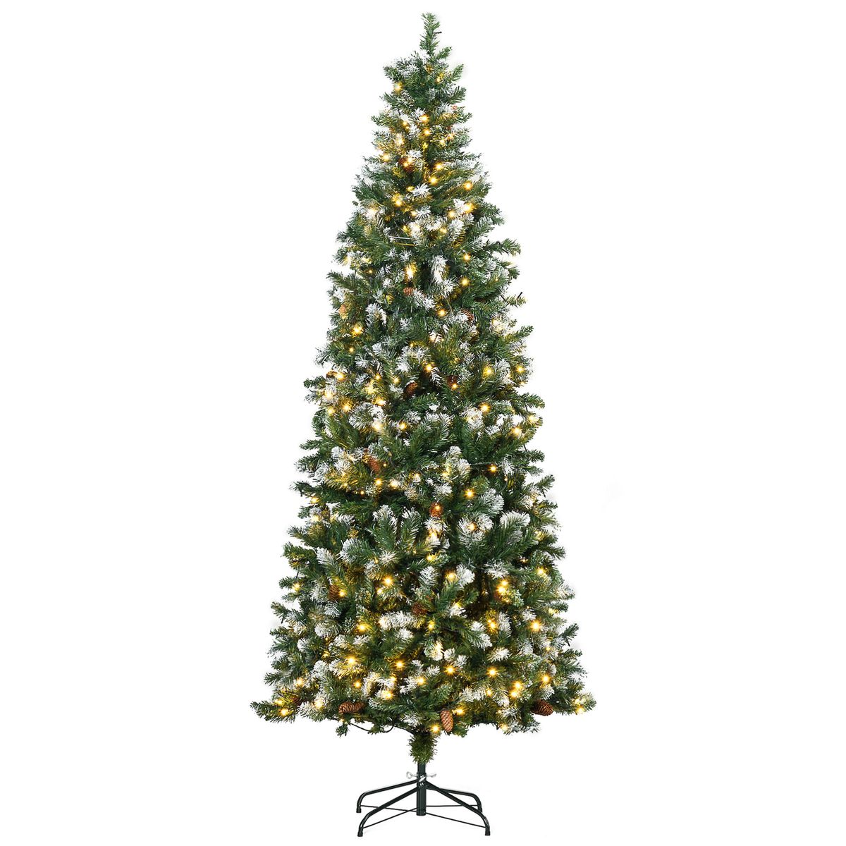 Árbol de Navidad Homcom 1051 ramas con luces LED + decoraciones + luces LED verde Ø100x230 cm fondo blanco