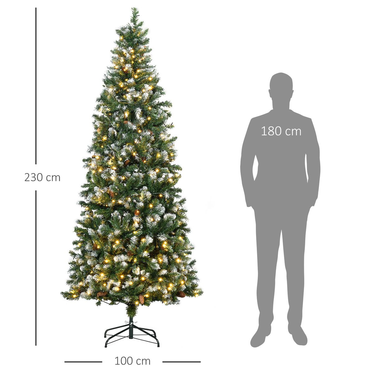 Árbol de Navidad Homcom 1051 ramas con luces LED + decoraciones + luces LED verde Ø100x230 cm medidas