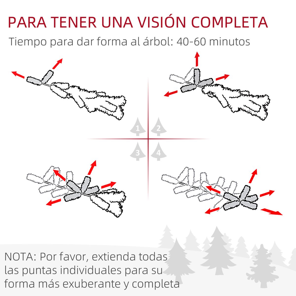 Árbol de Navidad Homcom 1051 ramas con luces LED + decoraciones + luces LED verde Ø100x230 cm instrucciones