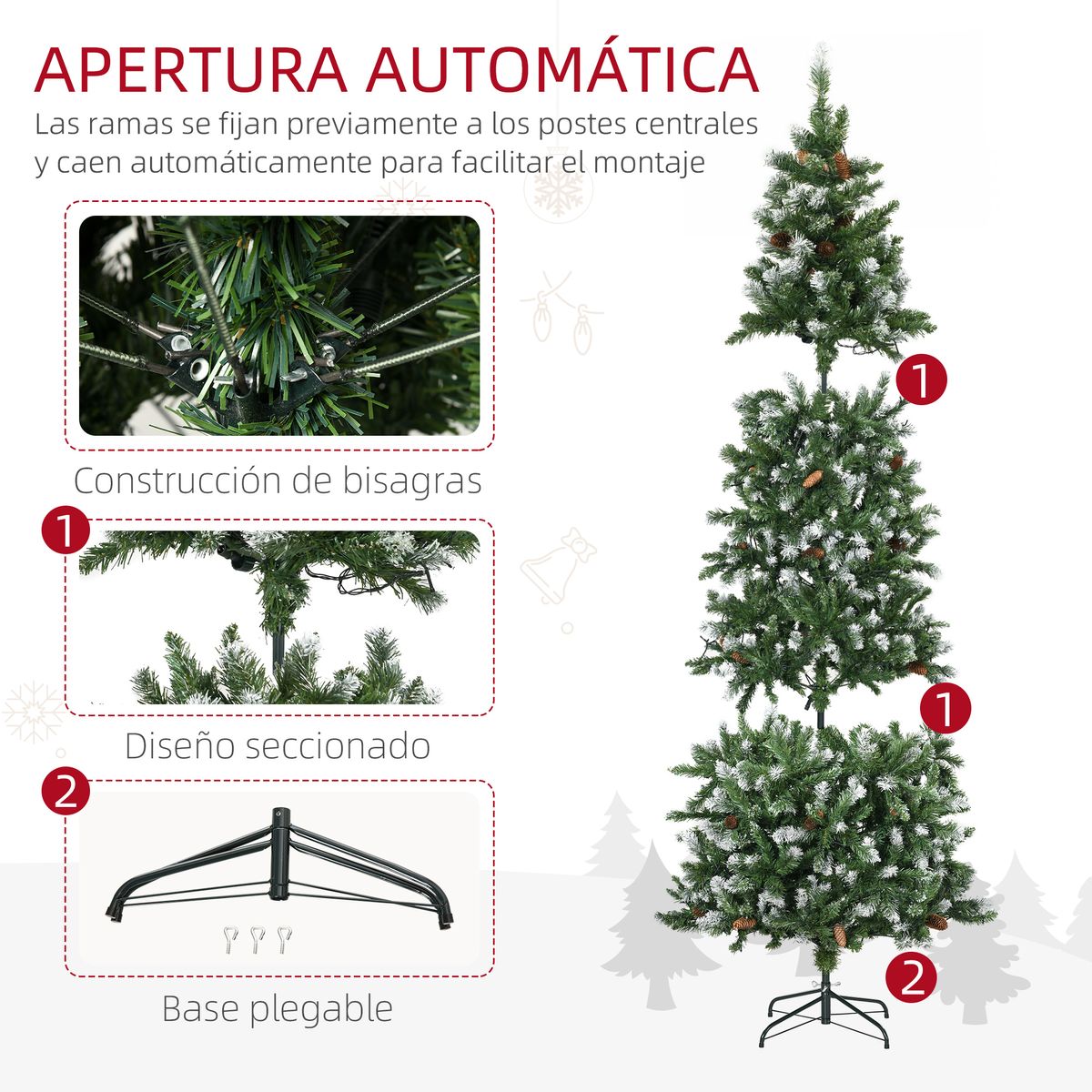 Árbol de Navidad Homcom 1051 ramas con luces LED + decoraciones + luces LED verde Ø100x230 cm secciones